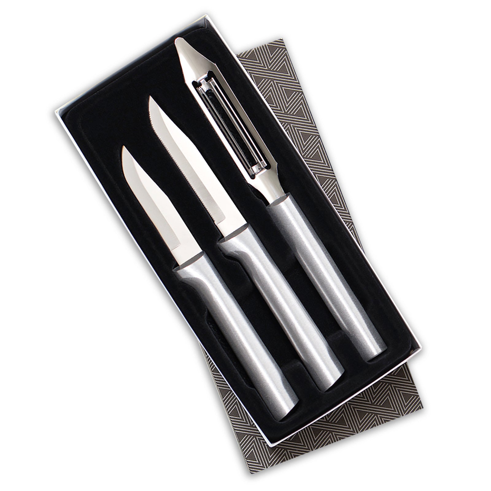 Rada 3 Piece Kitchen Basics Knife Set with Gift Box, Silver Handles