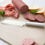 Rada Essential Oak 8 Piece Knife Block Set with Knife Sharpener & 6 Piece Steak Knife Set, Silver Handles