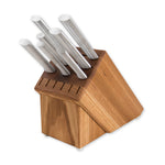 Rada Essential Oak 8 Piece Knife Block Set, Silver Handles