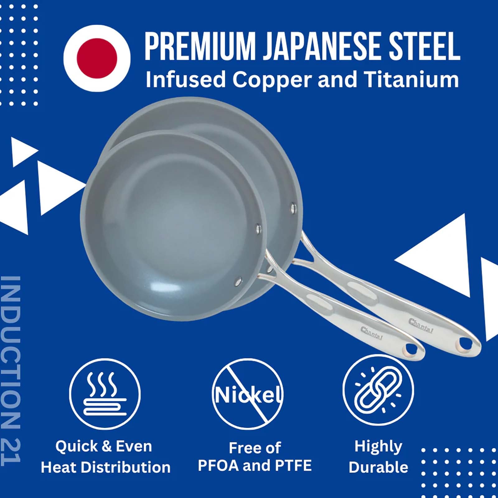 Chantal Induction 21 Ceramic Coated Fry Pan Set, 8-inch & 10-inch, Stainless