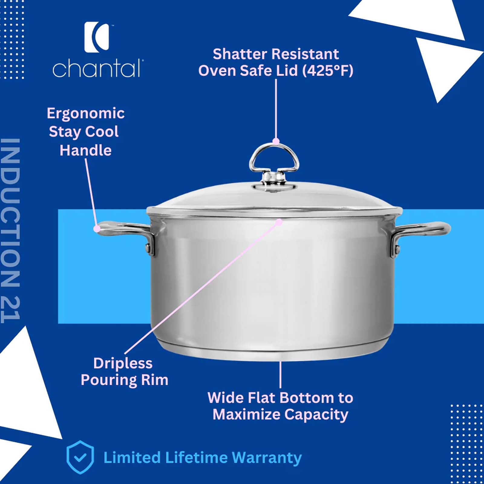 Chantal Induction 21 Steel 8 qt. Stock Pot w/ Glass Lid
