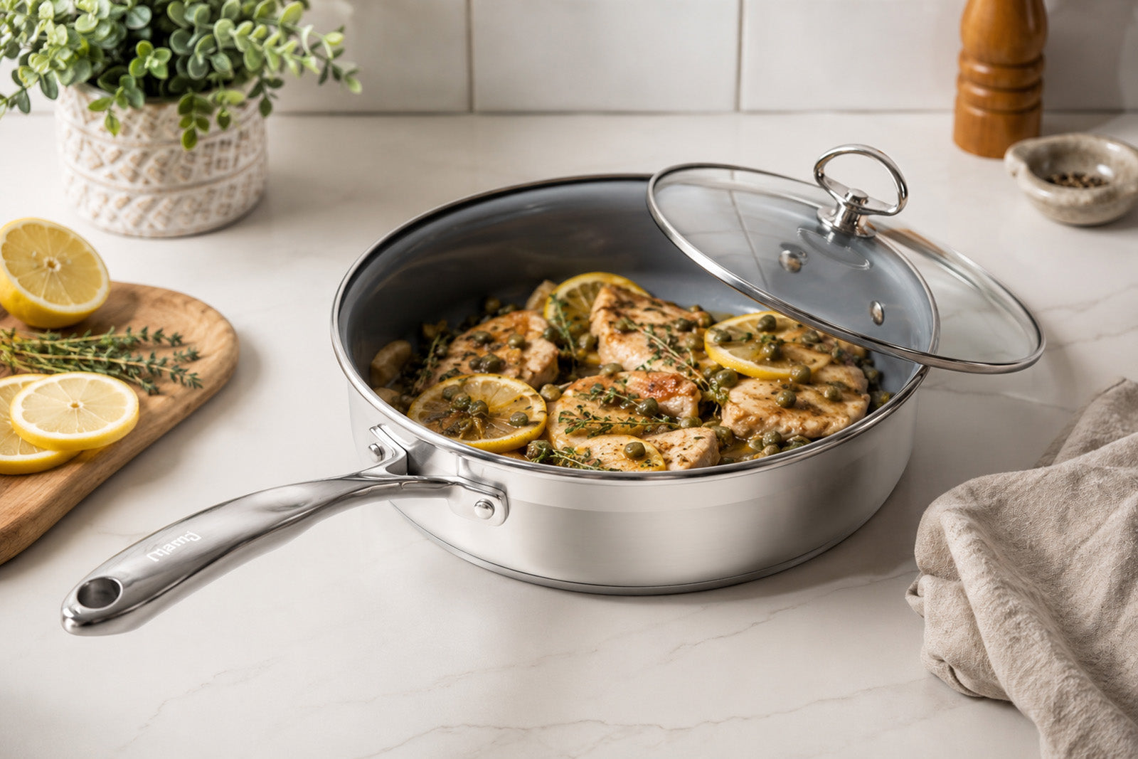 Chantal Induction 21 Saute Pan w/ Ceramic Coating & Glass Lid, 5 Quart