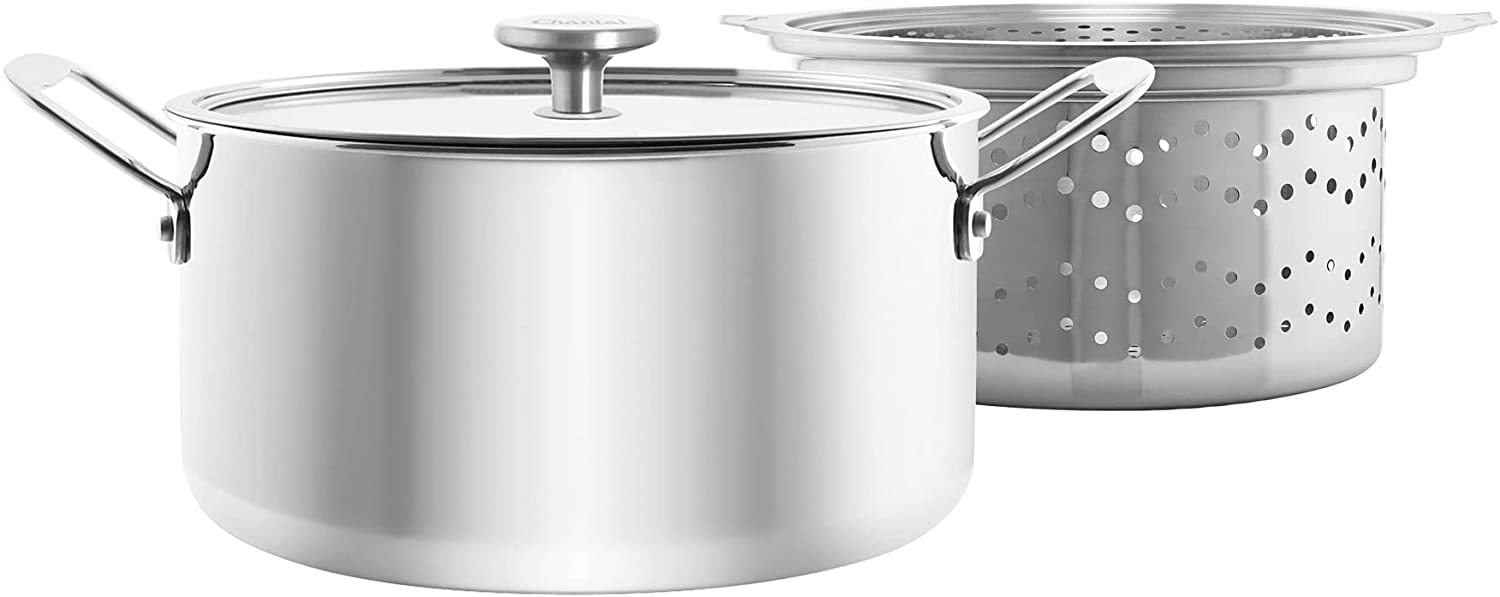 Chantal 3.Clad 7 qt. Stock Pot w/ Pasta-Steamer Insert & Glass Lid