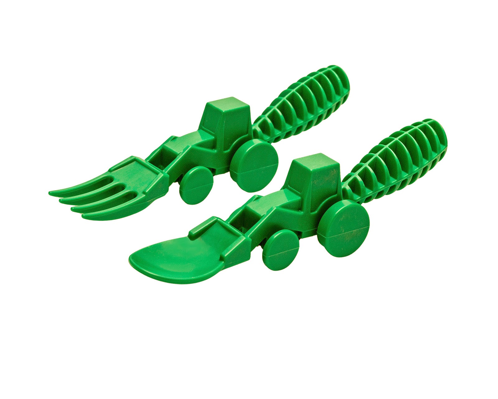 Constructive Eating Set of 2 Tractor Utensils for Kids and Toddlers, Green and Orange, 2 Pack