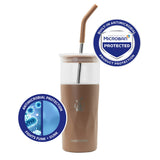 SUBZERO® Iced 22 Ounce Mocha Tumbler with Glass Inner and Straw, Copper Lined Stainless Steel, Vacuum Insulated