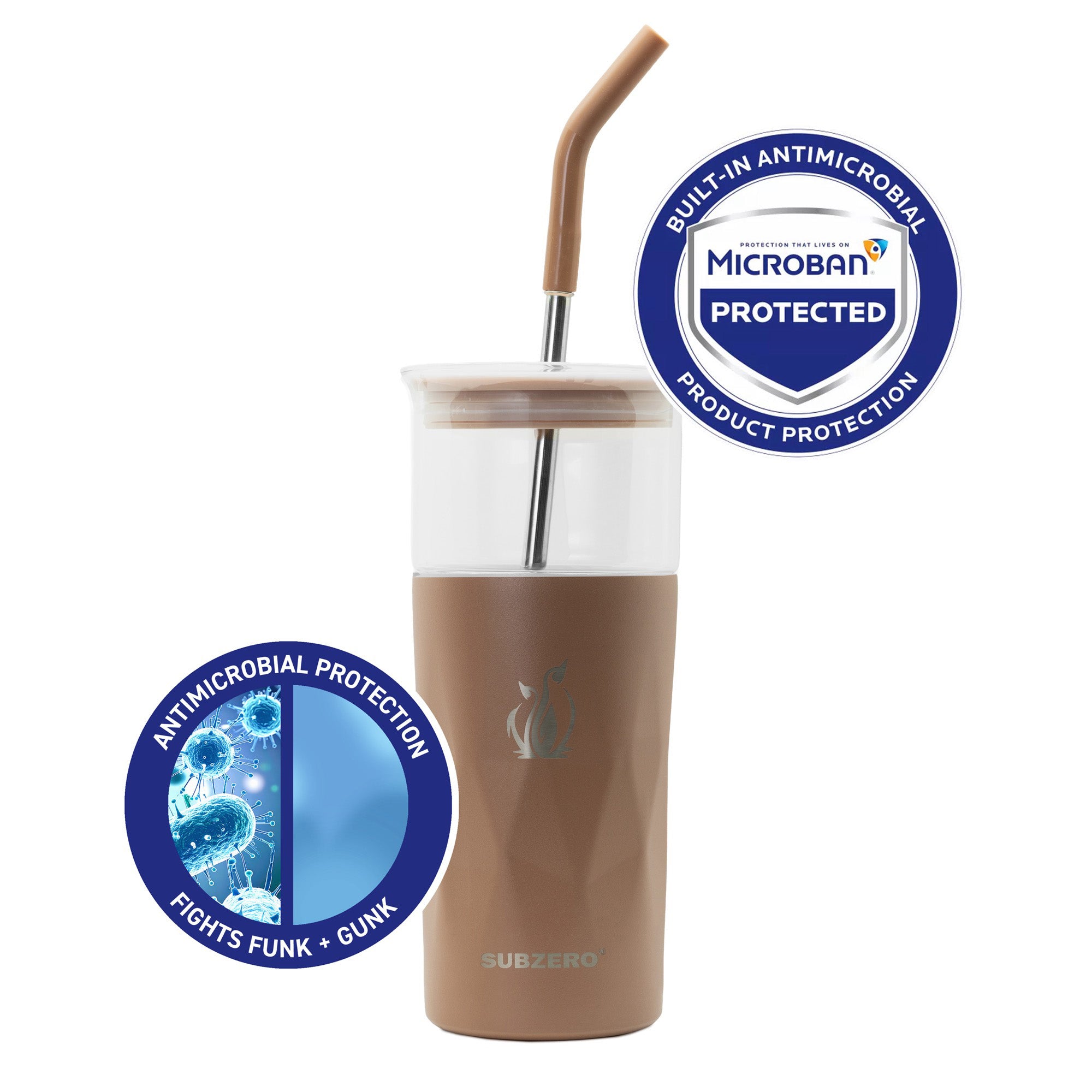SUBZERO® Iced 22 Ounce Mocha Tumbler with Glass Inner and Straw, Copper Lined Stainless Steel, Vacuum Insulated
