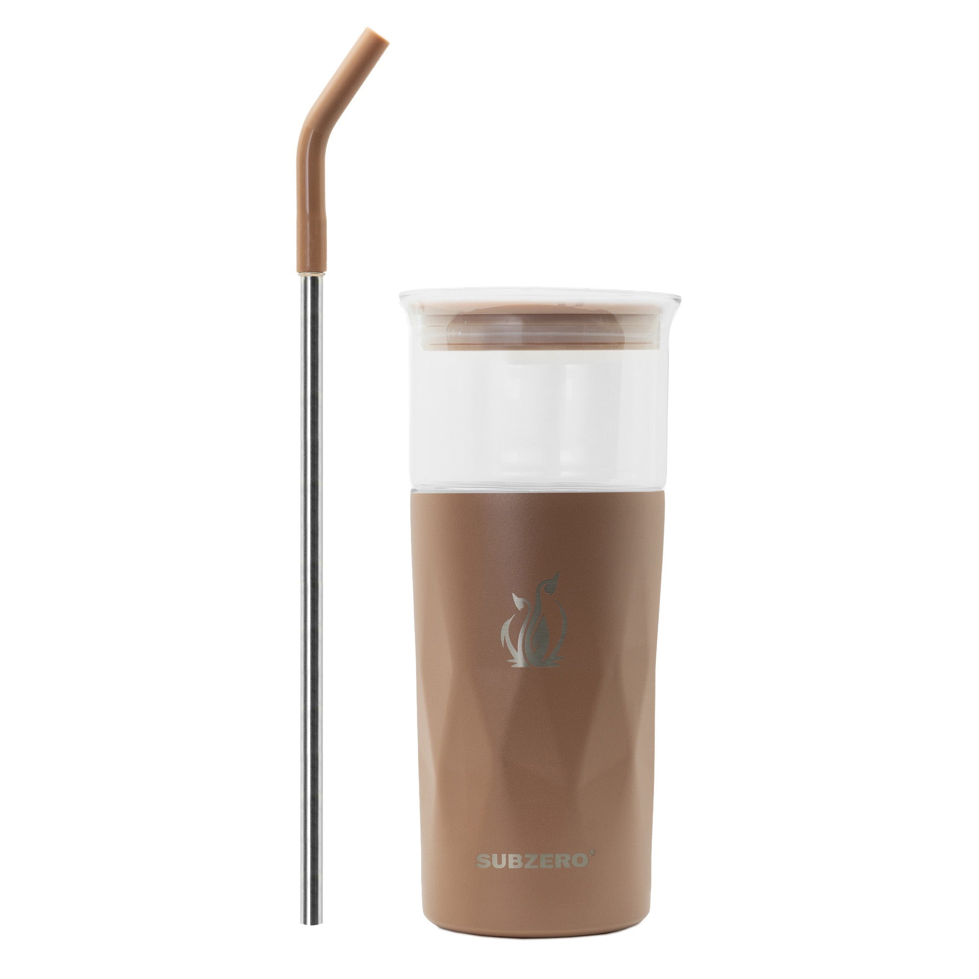SUBZERO® Iced 22 Ounce Mocha Tumbler with Glass Inner and Straw, Copper Lined Stainless Steel, Vacuum Insulated