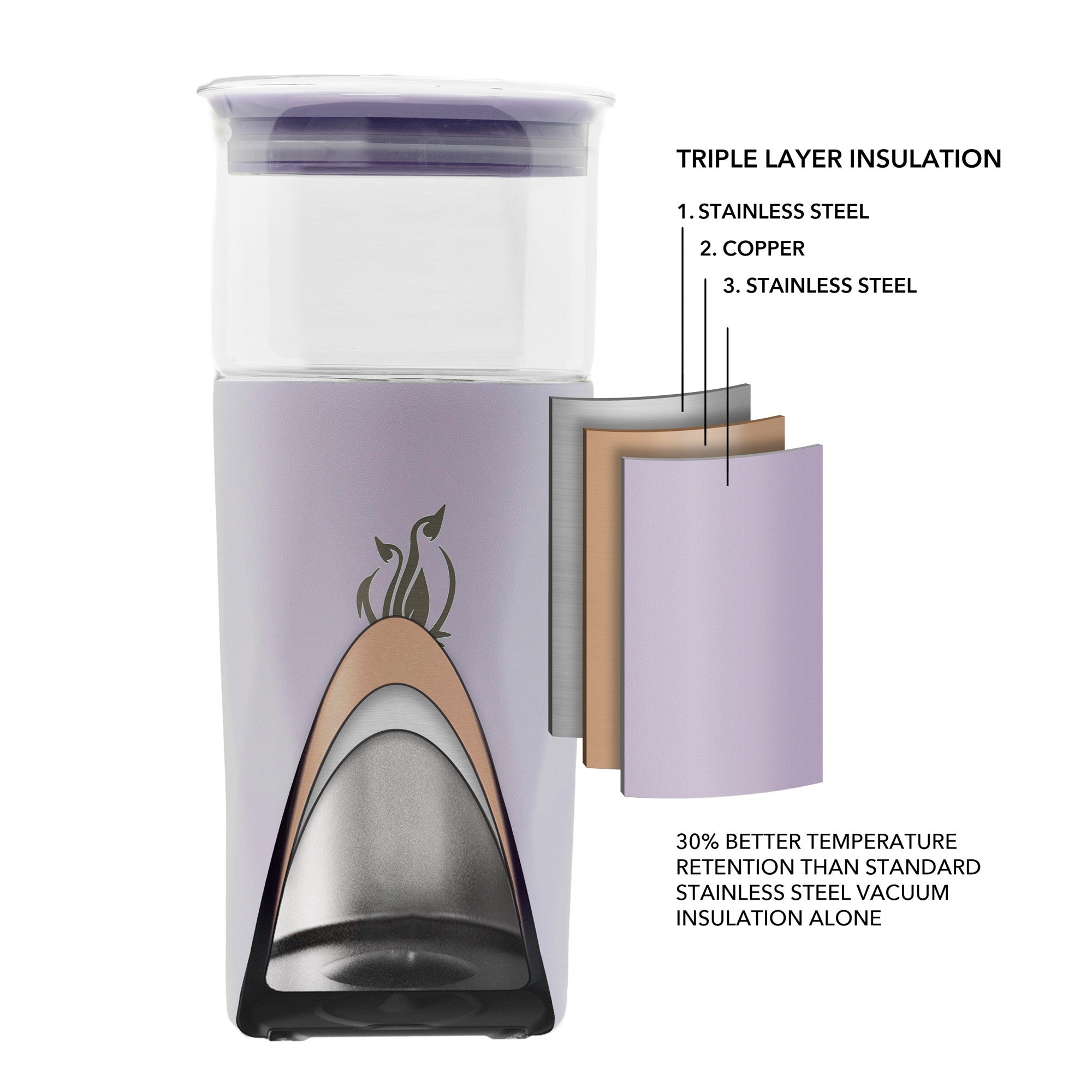 SUBZERO® Iced 22 Ounce Huckleberry Tumbler with Glass Inner and Straw, Copper Lined Stainless Steel, Vacuum Insulated