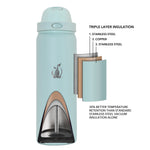 SUBZERO® DUO 32 Ounce Matcha Water Bottle with Straw and Flip Up Handle, Copper Lined Stainless Steel, Leak Proof