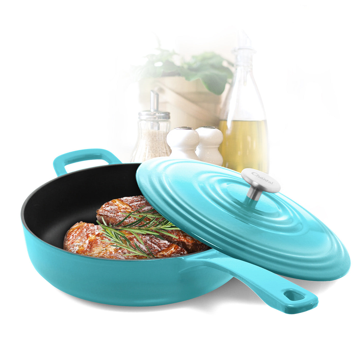 Chantal 5 qt. Round Cast-Iron Saute Skillet w/ Lid