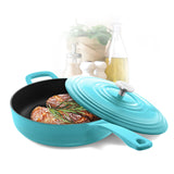 Chantal 5 qt. Round Cast-Iron Saute Skillet w/ Lid, Sea Blue