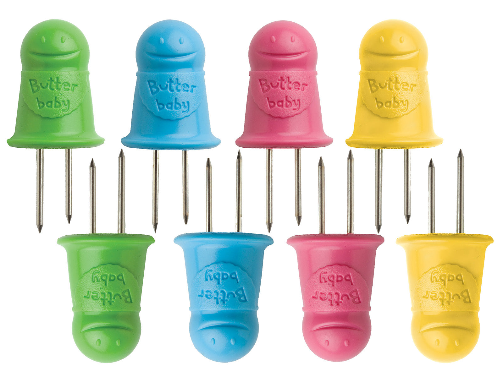 Talisman Designs Butter Baby Interlocking Stainless Steel Corn Picks, 8 Piece Set, Multi-Color