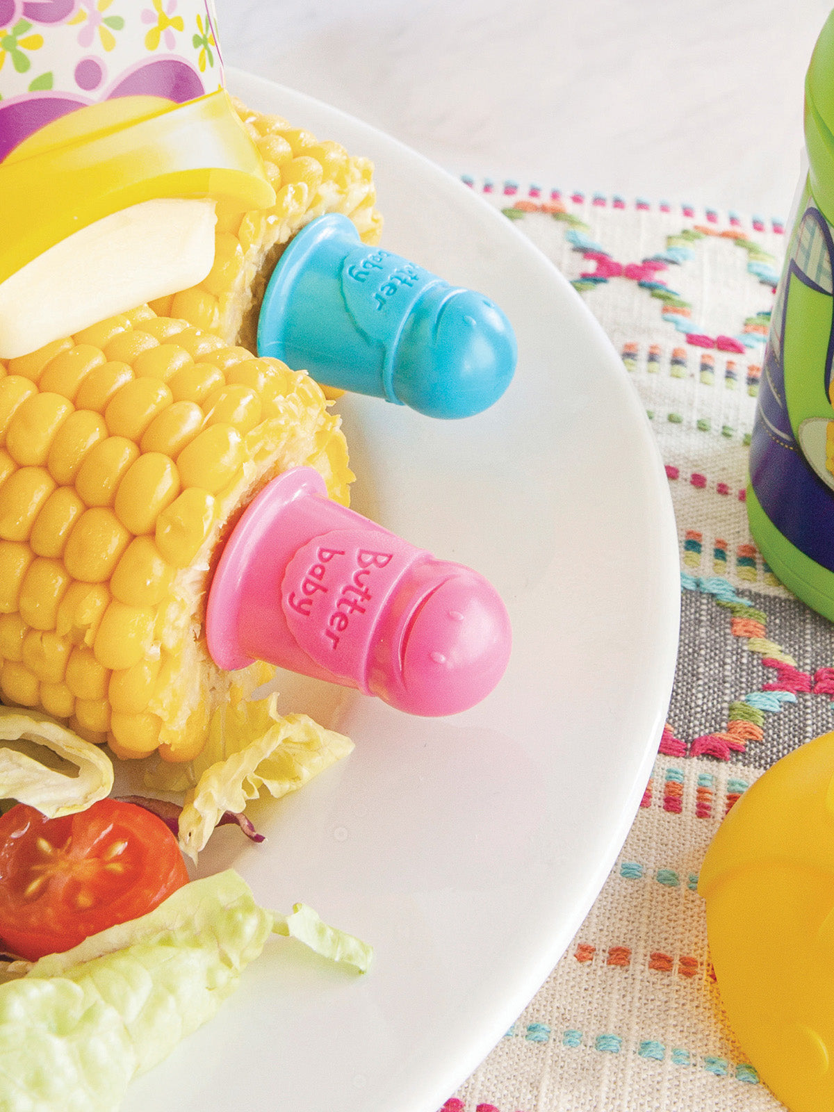 Talisman Designs Butter Baby Interlocking Stainless Steel Corn Picks, 8 Piece Set, Multi-Color