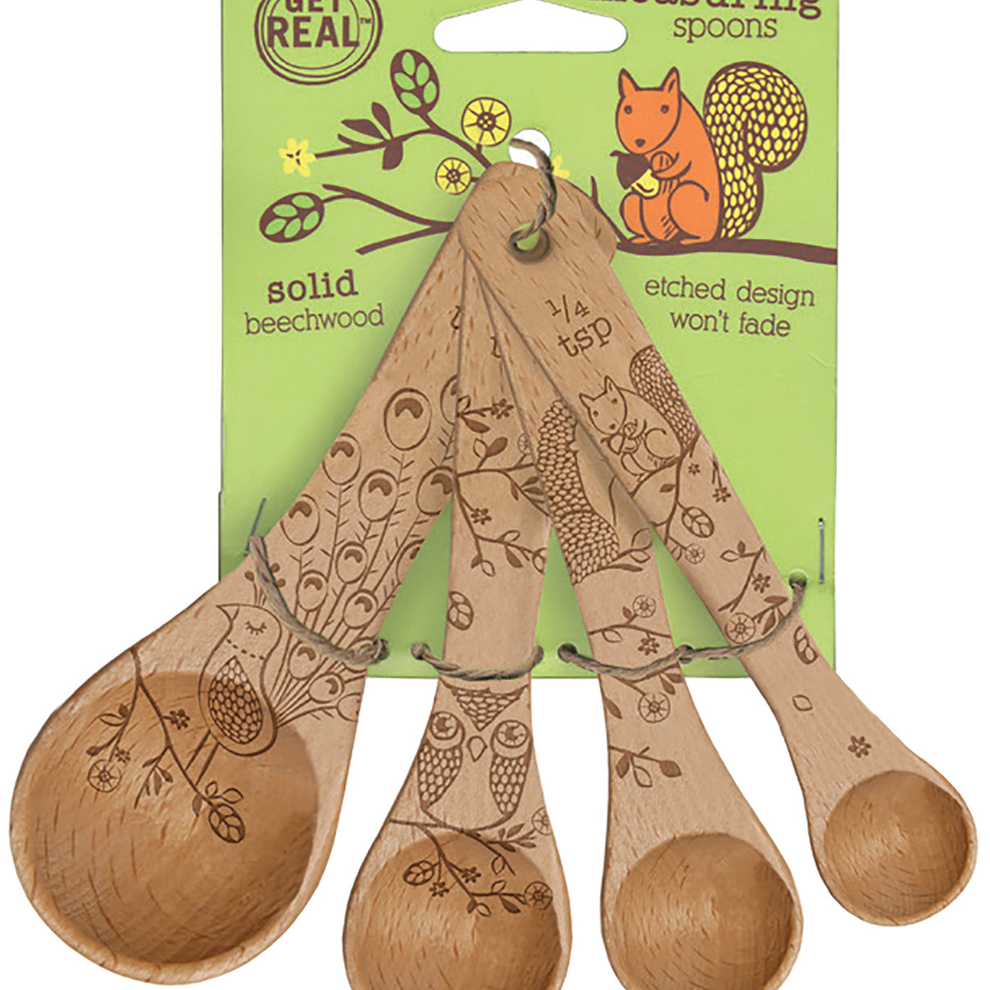 Talisman Designs Laser Etched Honey Bee Beechwood Measuring Spoons, Woodland Collection, Set of 4