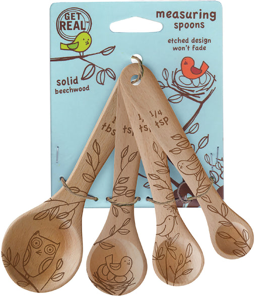 Talisman Designs Laser Etched Honey Bee Beechwood Measuring Spoons, Nature Collection, Set of 4
