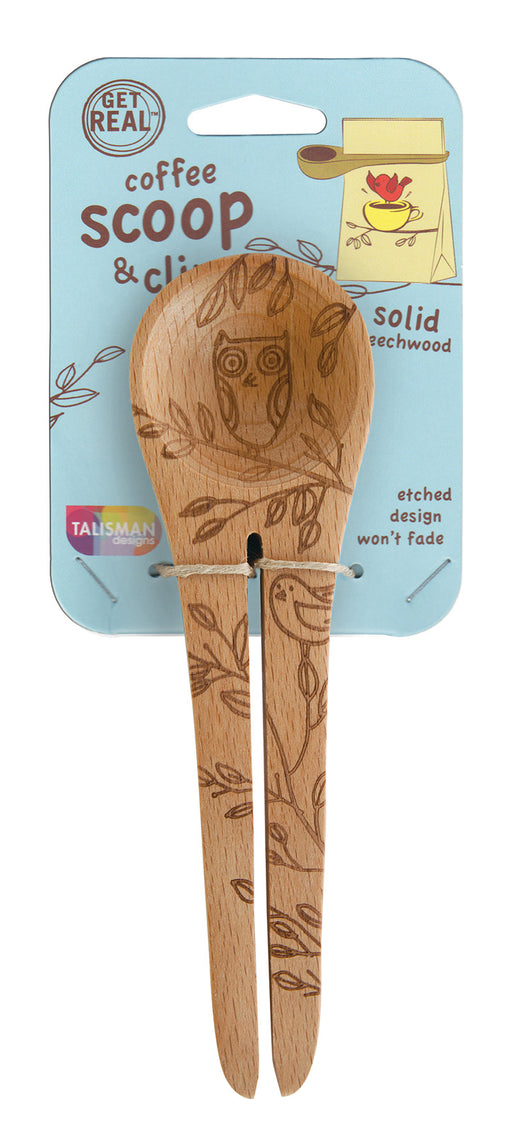 Talisman Designs Laser Etched Honey Bee Beechwood Coffee Scoop & Clip, Nature Collection