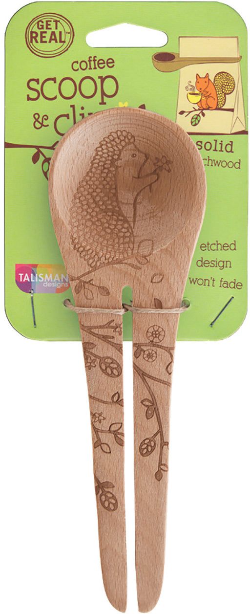 Talisman Designs Laser Etched Honey Bee Beechwood Coffee Scoop & Clip, Woodland Collection