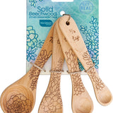 Talisman Designs Laser Etched Honey Bee Beechwood Measuring Spoons, Succulent Collection, Set of 4