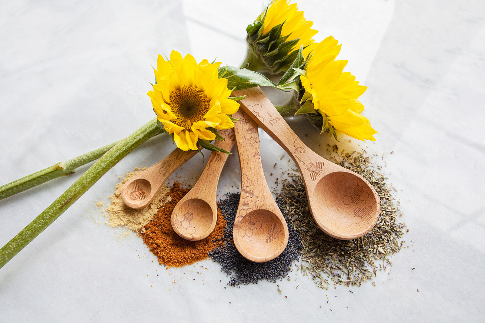 Talisman Designs Laser Etched Honey Bee Beechwood Measuring Spoons, Honey Bee Collection Set of 4