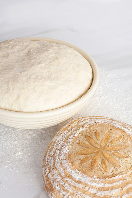 Talisman Designs Dishwasher-Safe Bread Dough Proofing Basket & Decorating Embosser, Set of 2, Tan