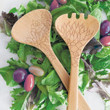 Talisman Designs Laser Etched Beechwood Salad Serving Set, Succulent Collection