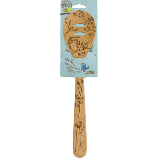 Talisman Designs Laser Etched Beechwood Slotted Spoon, Nature Collection, Set of 1