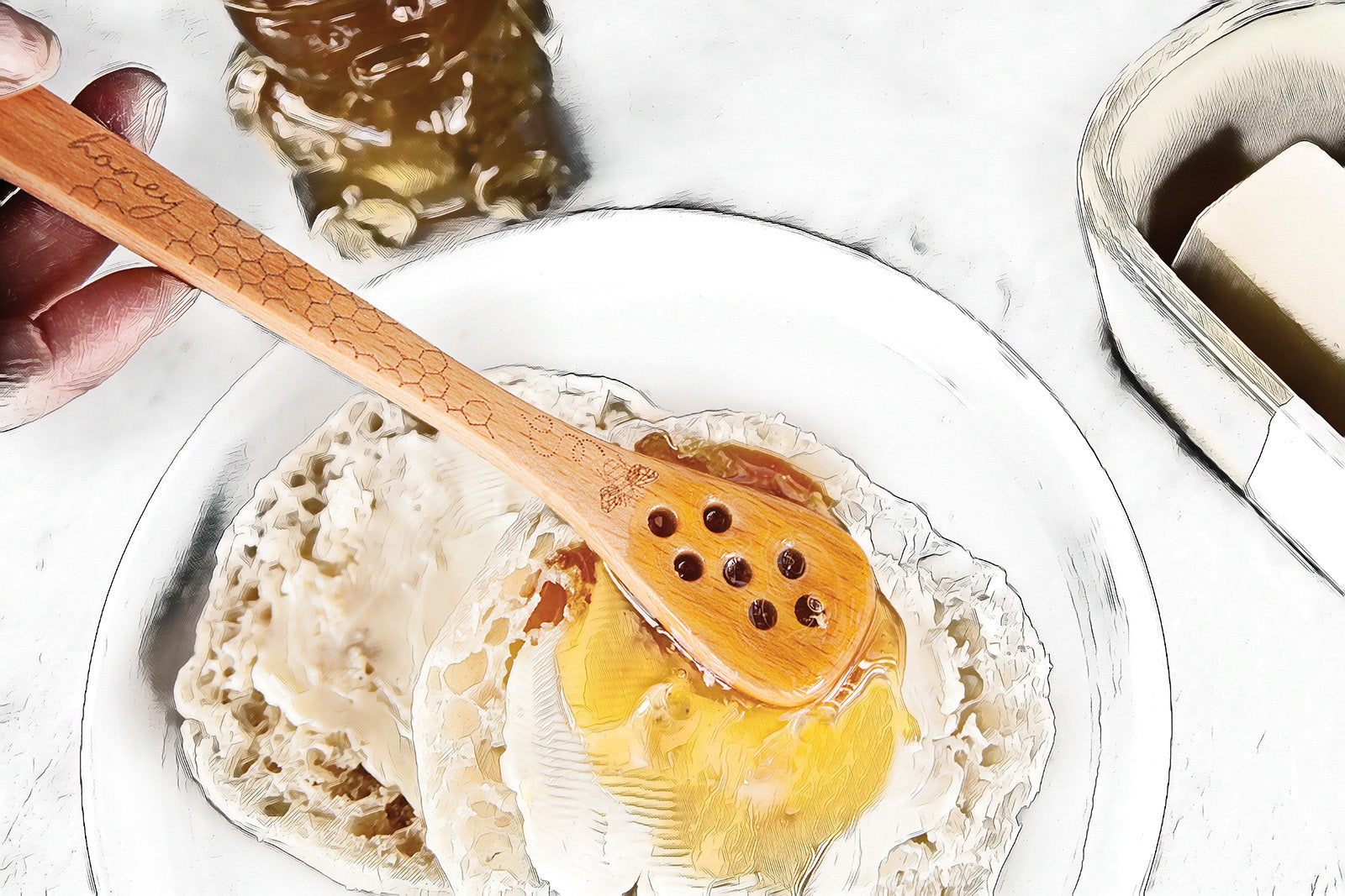 Talisman Designs Beechwood Honey Spreader & Dipper, Honey Bee Collection