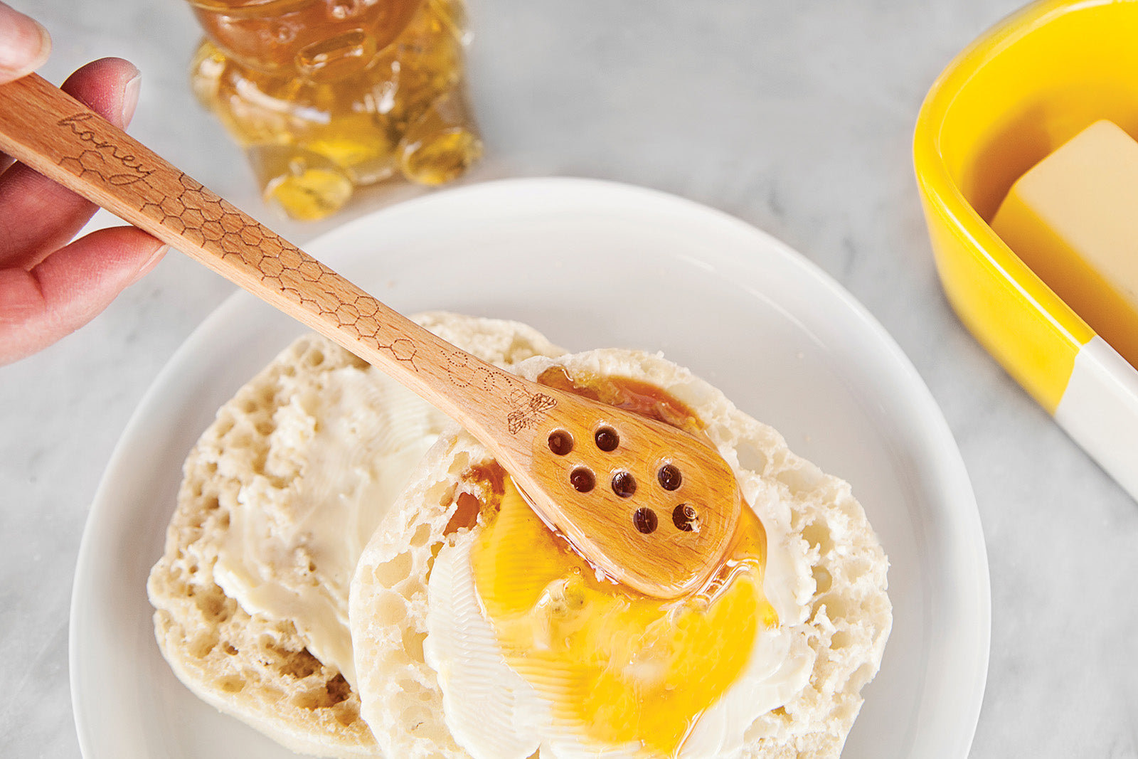 Talisman Designs Beechwood Honey Spreader & Dipper, Honey Bee Collection