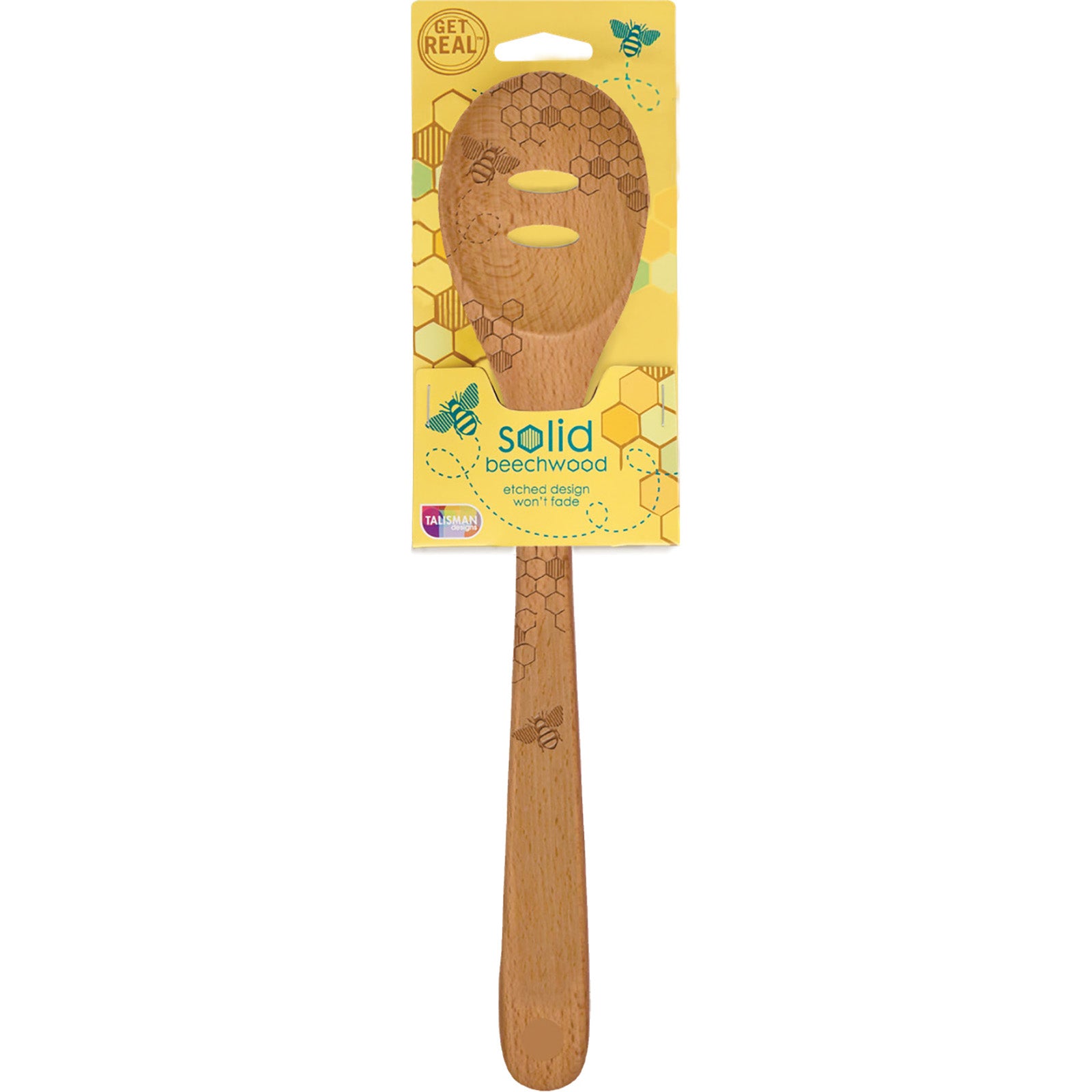 Talisman Designs Beechwood Slotted Spoon, Honey Bee Collection, Set of 1