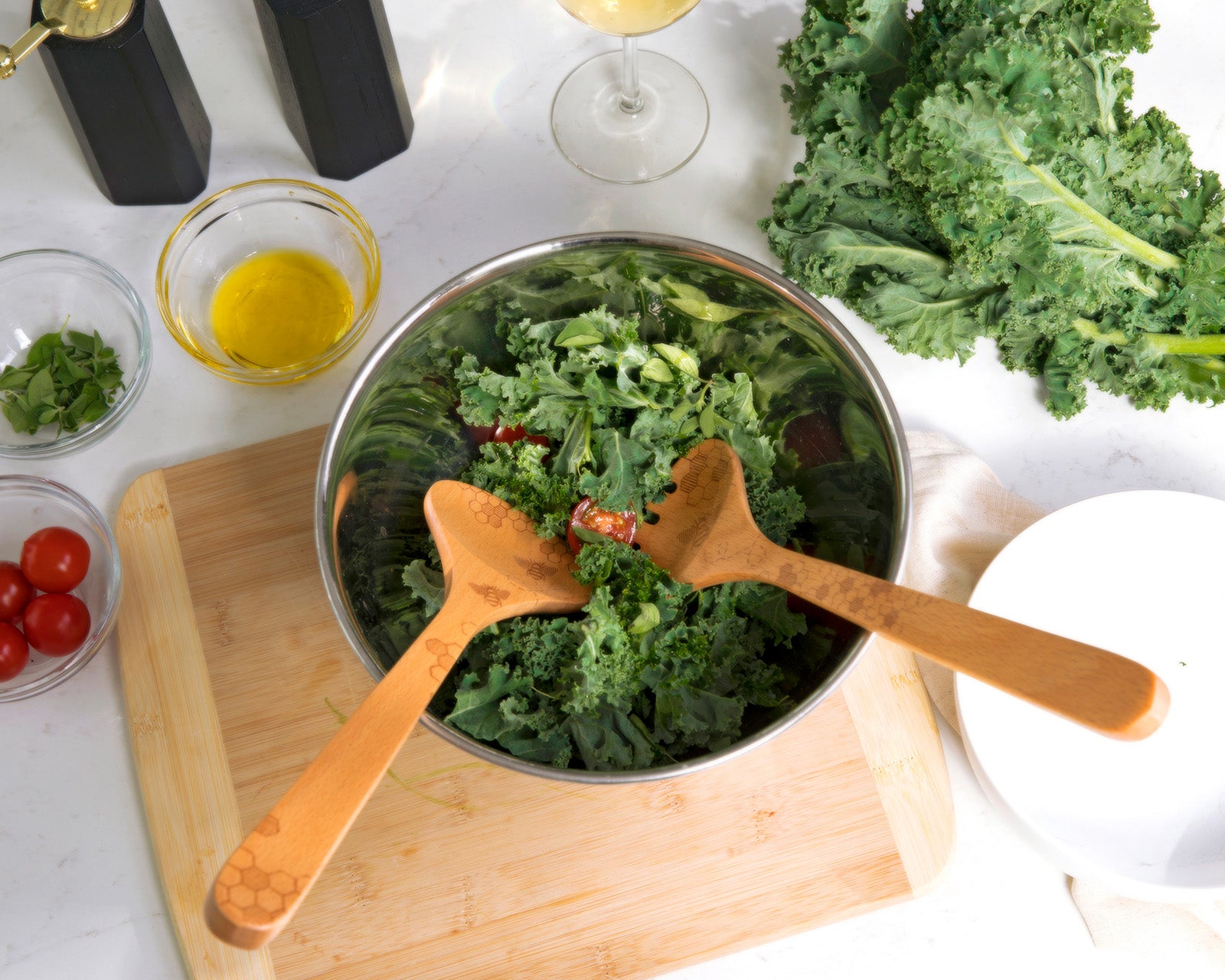 Talisman Designs Laser Etched Beechwood Salad Serving Set, Honey Bee Collection, Set of 2