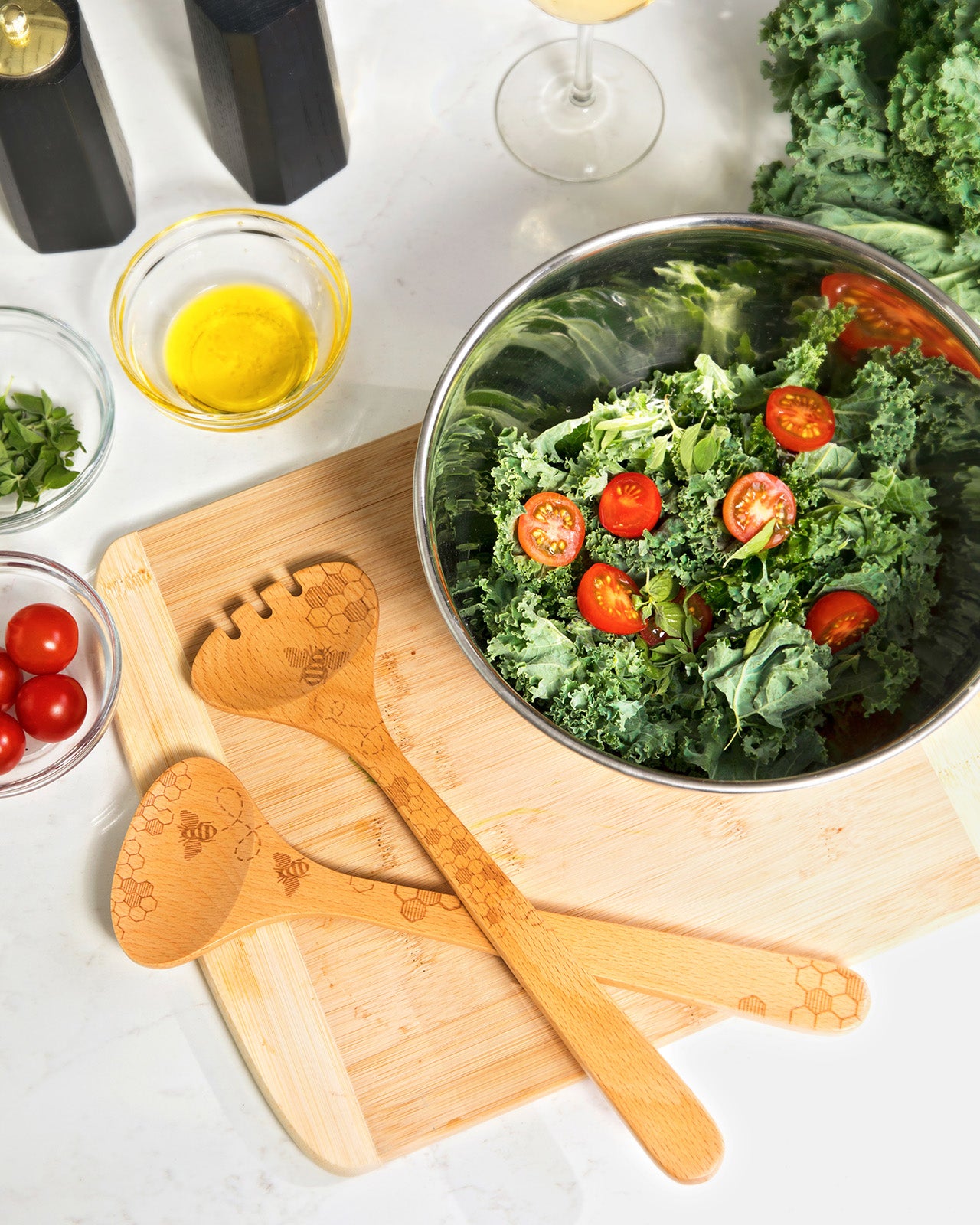 Talisman Designs Laser Etched Beechwood Salad Serving Set, Honey Bee Collection, Set of 2