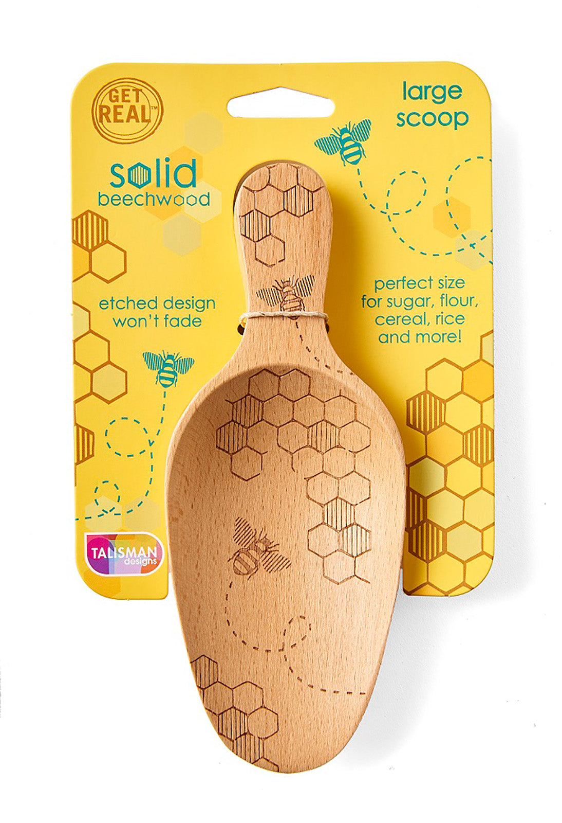 Talisman Designs Laser Etched Beechwood Large Scoop, Honey Bee Collection