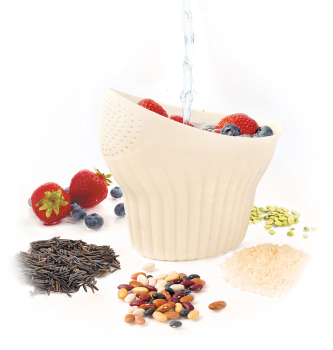 Talisman Designs 2-in-1 Measure Rinse & Strain for Grains, Fruit, and Beans, 2 Cups, Cream