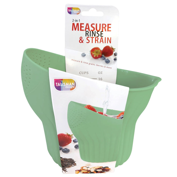 Talisman Designs 2-in-1 Measure Rinse & Strain for Grains, Fruit, and Beans, 2 Cups, Green