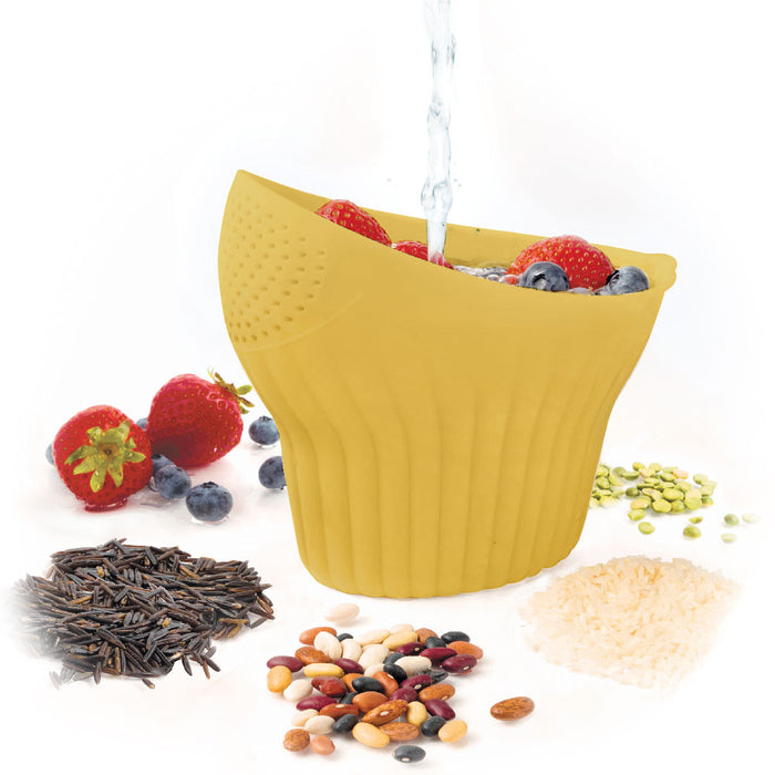 Talisman Designs 2-in-1 Measure Rinse & Strain for Grains, Fruit, and Beans, 2 Cups, Yellow