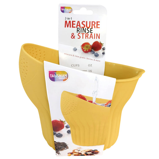 Talisman Designs 2-in-1 Measure Rinse & Strain for Grains, Fruit, and Beans, 2 Cups, Yellow