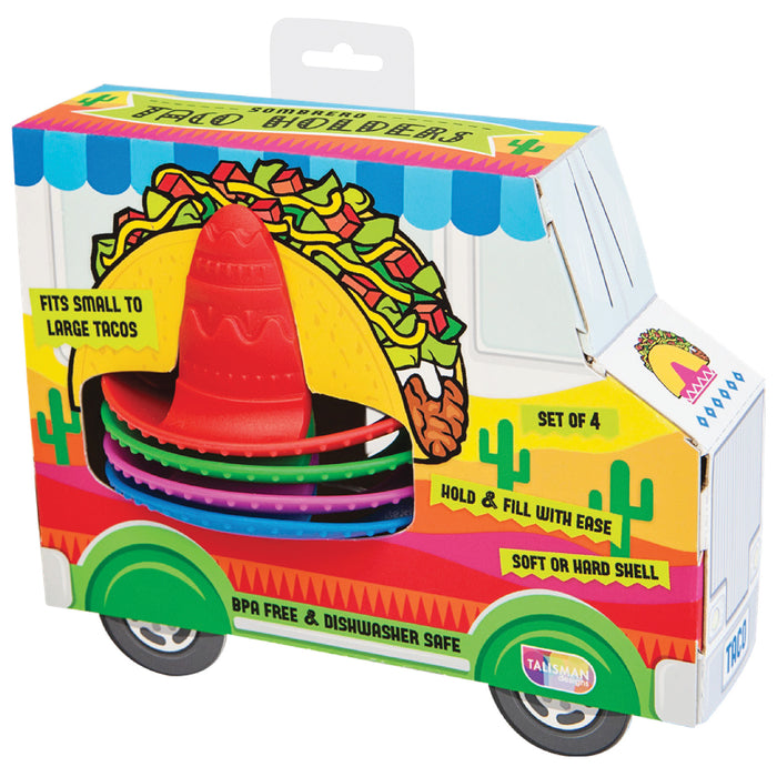 Talisman Designs BPA-Free Sombrero Taco Holders, Set of 4, Multi Color