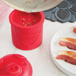 Talisman Designs Bacon Bin Silicone Grease Container with Strainer, 1 cup, Red