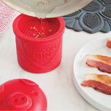 Talisman Designs Bacon Bin Silicone Grease Container with Strainer, 1 cup, Red