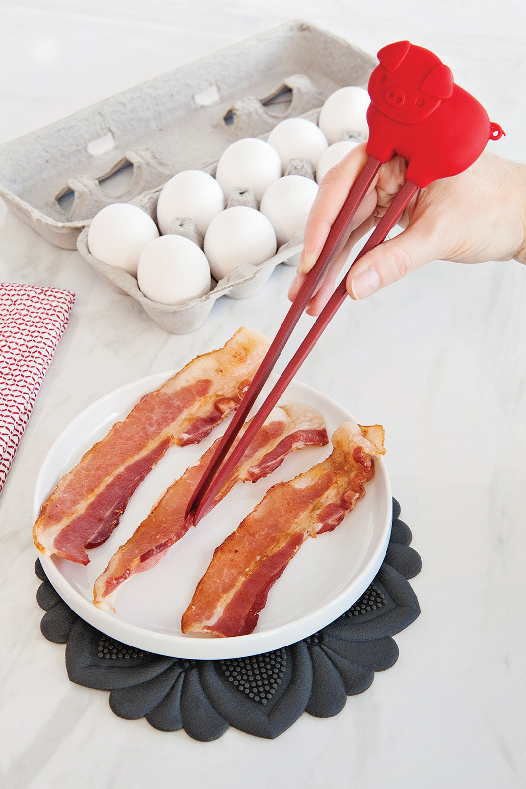 Talisman Designs Silicone Bacon Tongs, 10 inches, Red