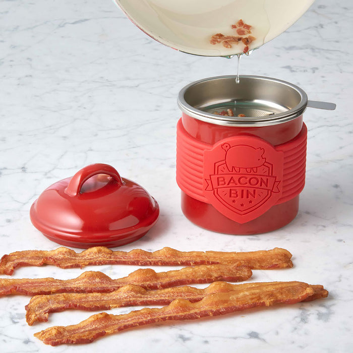 Talisman Designs Enamel Coated Metal Bacon Bin Grease Container, 1 cup, Red