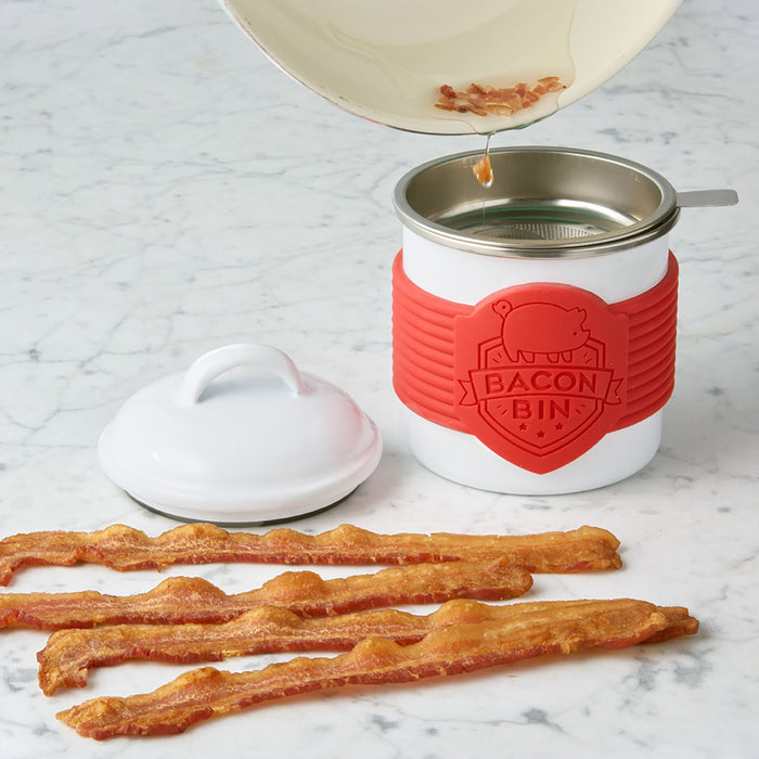 Talisman Designs Enamel Coated Metal Bacon Bin Grease Container, 1 cup, White
