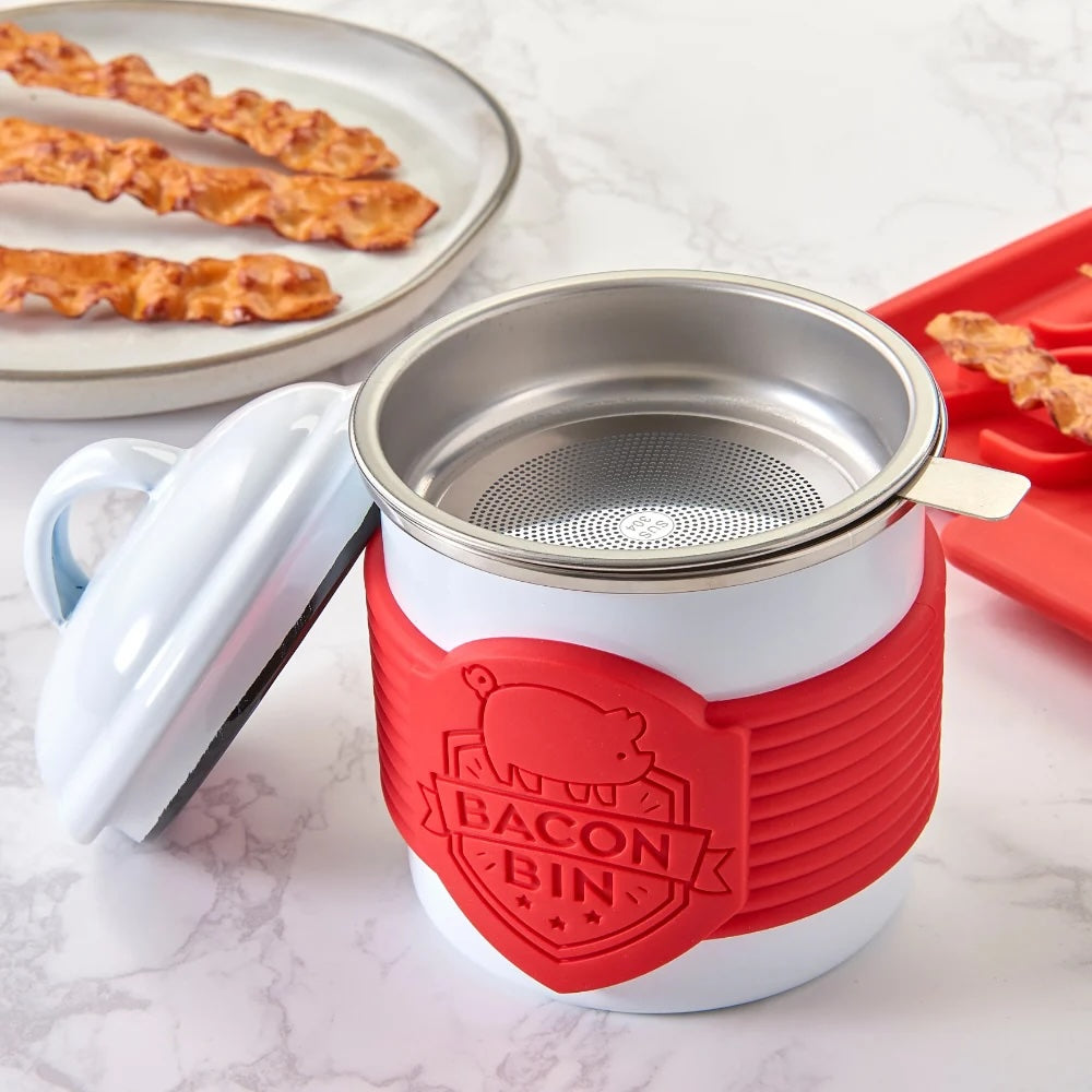 Talisman Designs Enamel Coated Metal Bacon Bin Grease Container, 1 cup, White