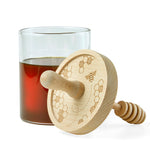 Talisman Designs Glass Honey Jar with Laser Etched Beechwood Lid & Integrated Honey Dipper, Honey Bee Collection
