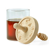 Talisman Designs Glass Honey Jar with Laser Etched Beechwood Lid & Integrated Honey Dipper, Honey Bee Collection