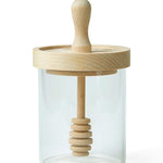Talisman Designs Glass Honey Jar with Laser Etched Beechwood Lid & Integrated Honey Dipper, Honey Bee Collection