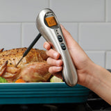 Polder Safe Serve Digital Instant Read Grill Thermometer w/10 Inch Probe, Silver