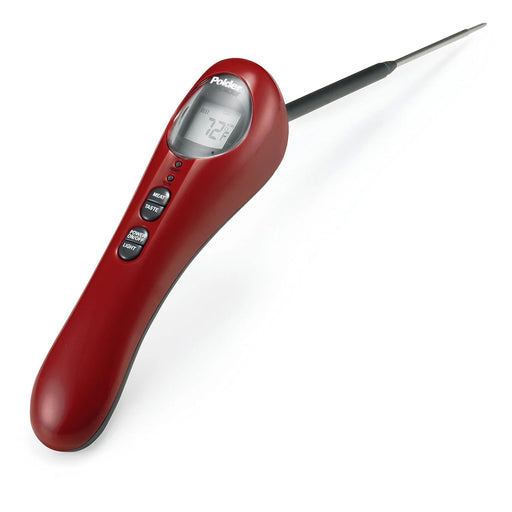 Polder Safe Serve Digital Instant Read Grill Thermometer w/ 10 Inch Probe, Red