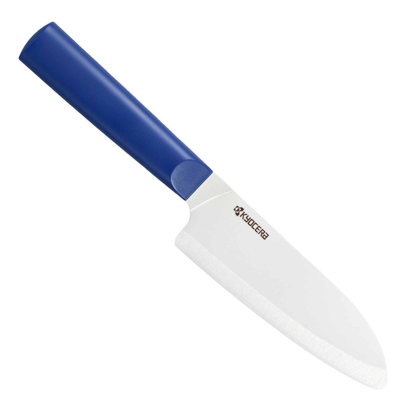 Kyocera INNOVATIONwhite® 5.5-Inch Ceramic Santoku Knife, White Blade with Non-Slip Blue Handle