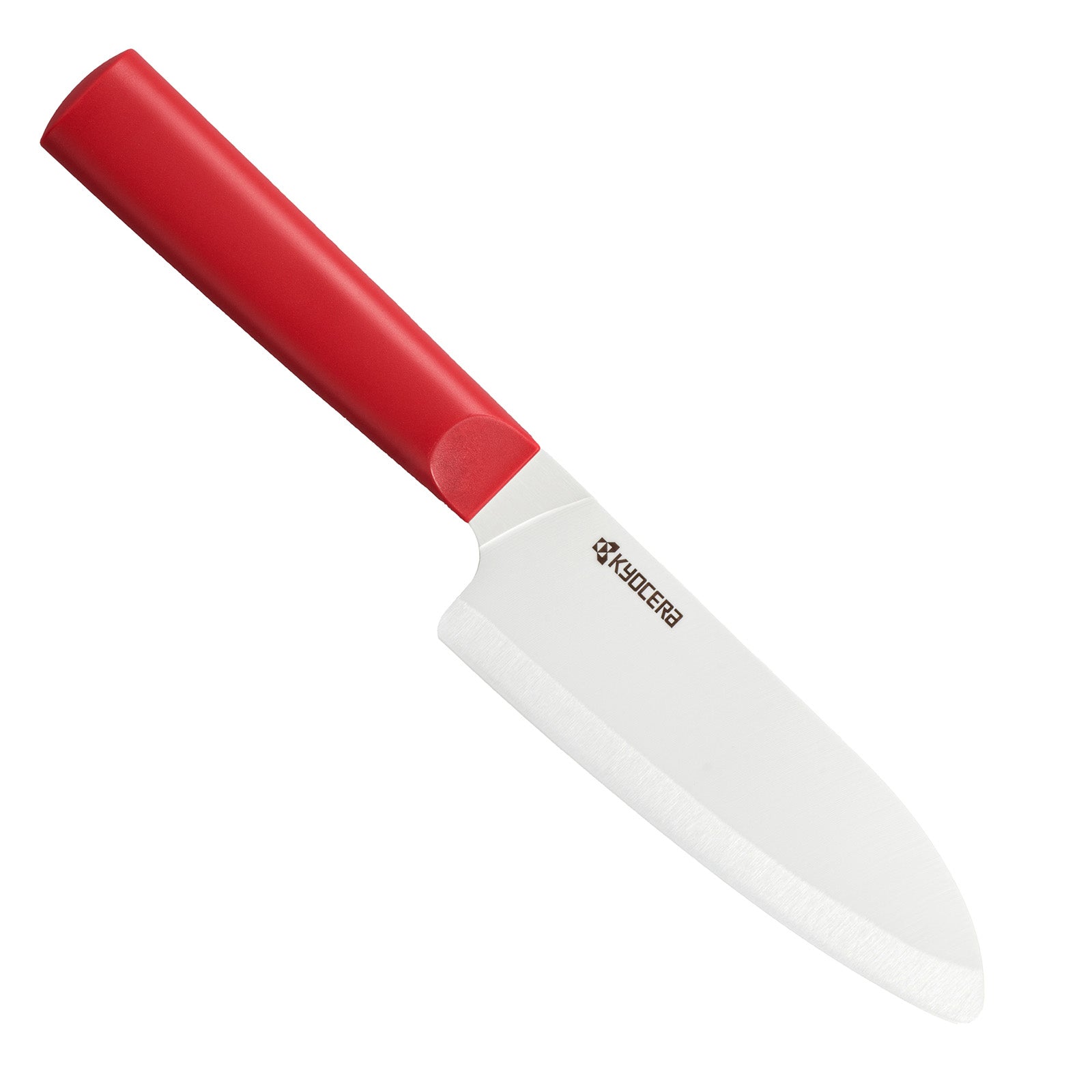 Kyocera INNOVATIONwhite® 5.5-Inch Ceramic Santoku Knife, White Blade with Non-Slip Red Handle